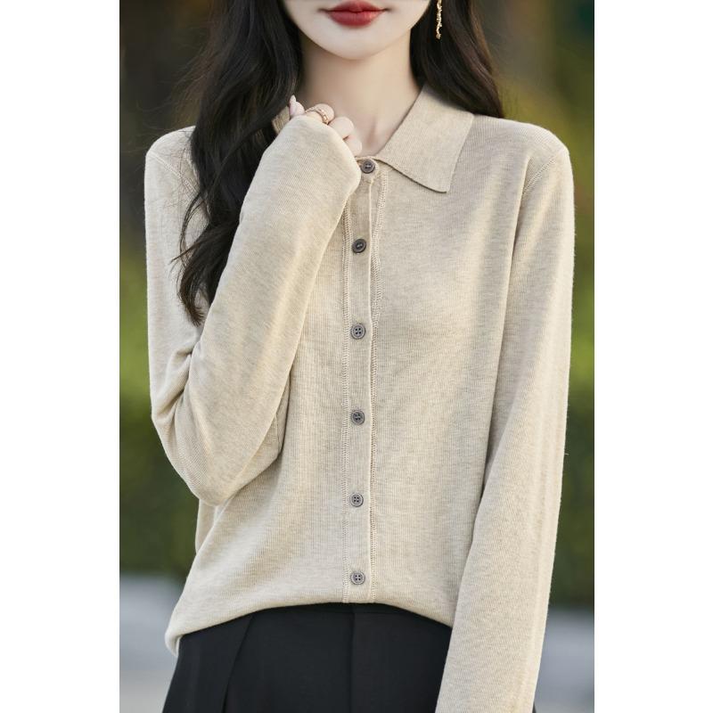 DAFIFY Women's Fashion Casual Fall Winter Solid Color Print Long Sleeve POLO Neck Sweaters
