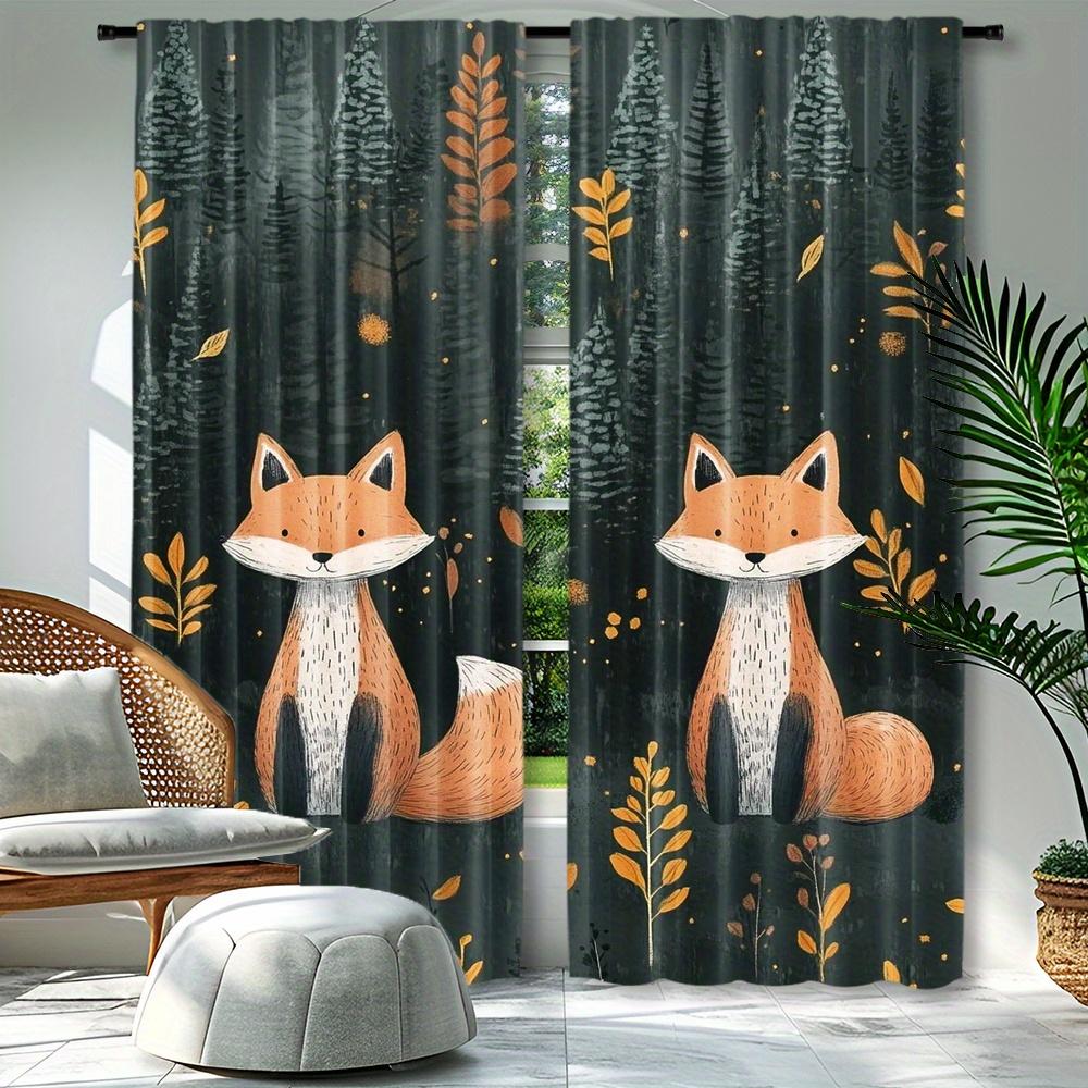 2 Stück Digitaldruck Vorhänge, Dunkler Wald Fuchs, Gotisch Geheimnisvoll