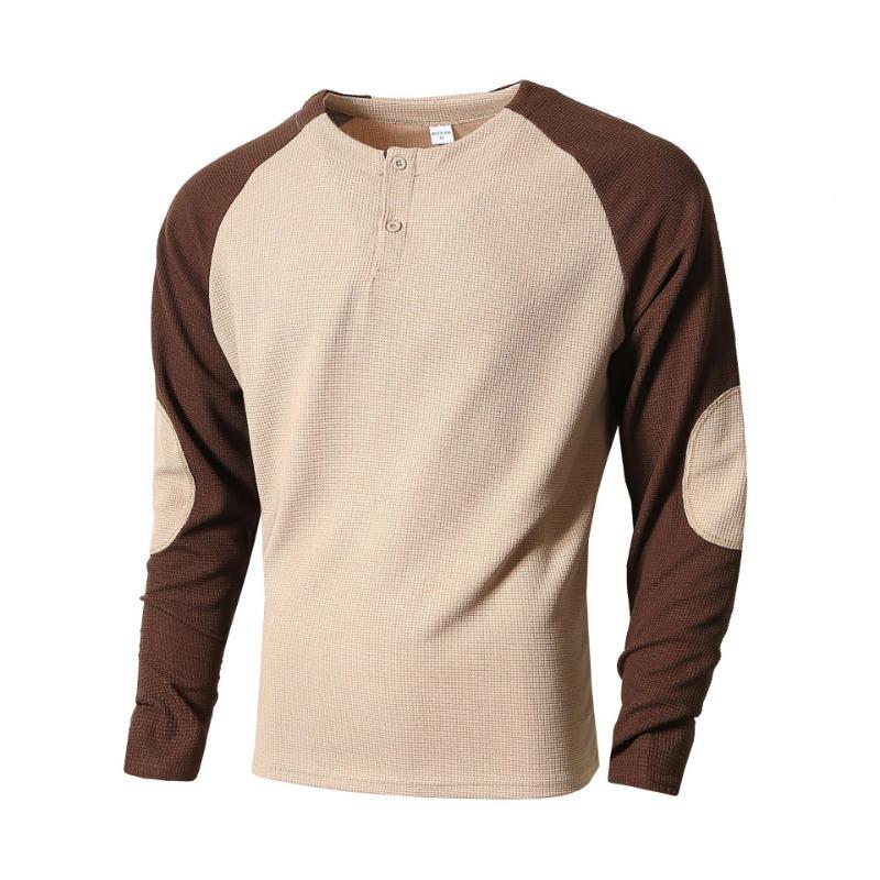 Outdoor Casual Breathable Long-sleeved Spring and Autumn Men's Tops Raglan Splicing Round Neck Waffle Guard