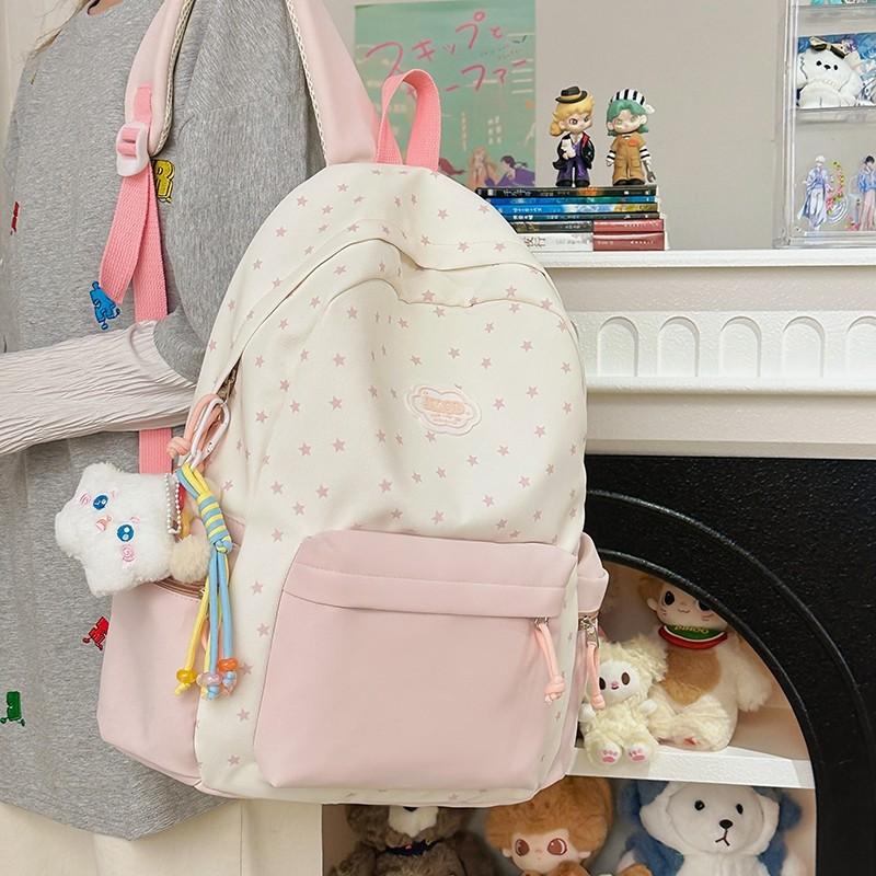 Schoolbag High-value schoolbag Female college student Large-capacity college student printed backpack Junior high school student lightweight travel