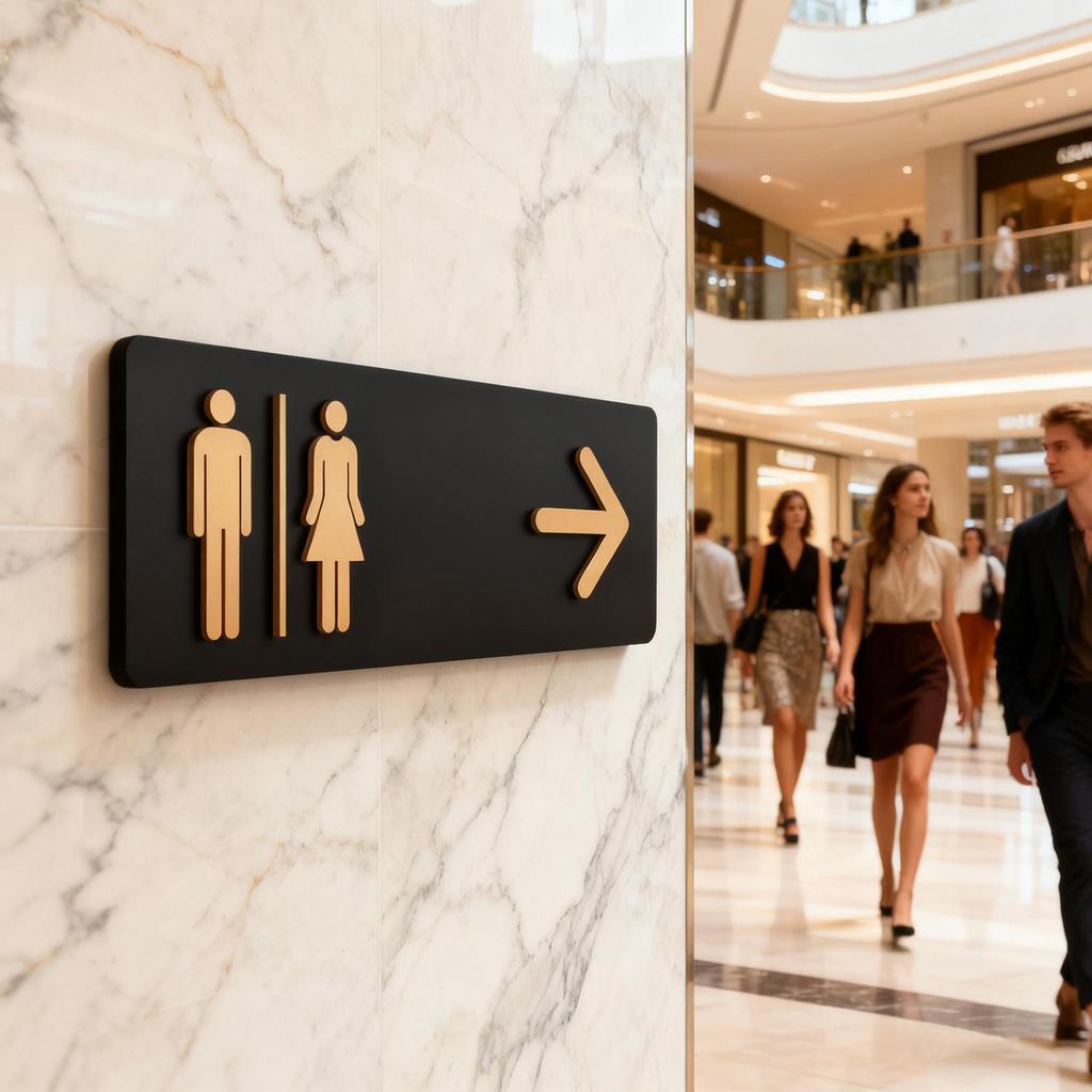 Bathroom Sign Acrylic Restroom Directional Sign Adhesive Toilet Signage for Business Home Office Restaurant Laundry Shopping