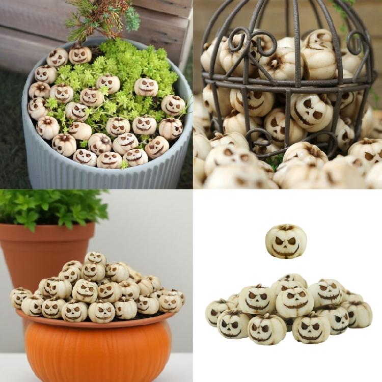 Halloween Resins Sculpture Collection 20Pcs Ghostly Face Miniature Pumpkin Decors Ornaments For Creative Garden Display
