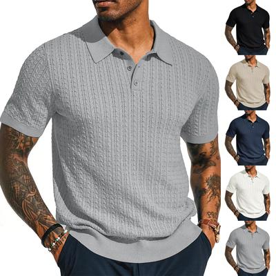 Men's Knit  Shirt Short Sleeve Lapel Solid Color Hollow Breathable Menswear