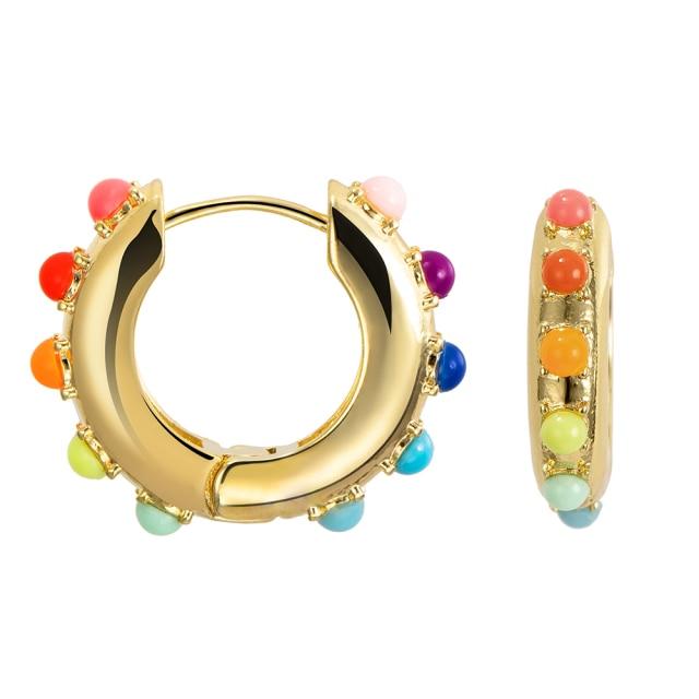Women Cubic Zircon Rainbow Earrings Cubic Zirconia Ear Cuff Set Female Stylish Fashionable Gold Tone Huggie Clip On Earrings Earcuff Crystal Stone