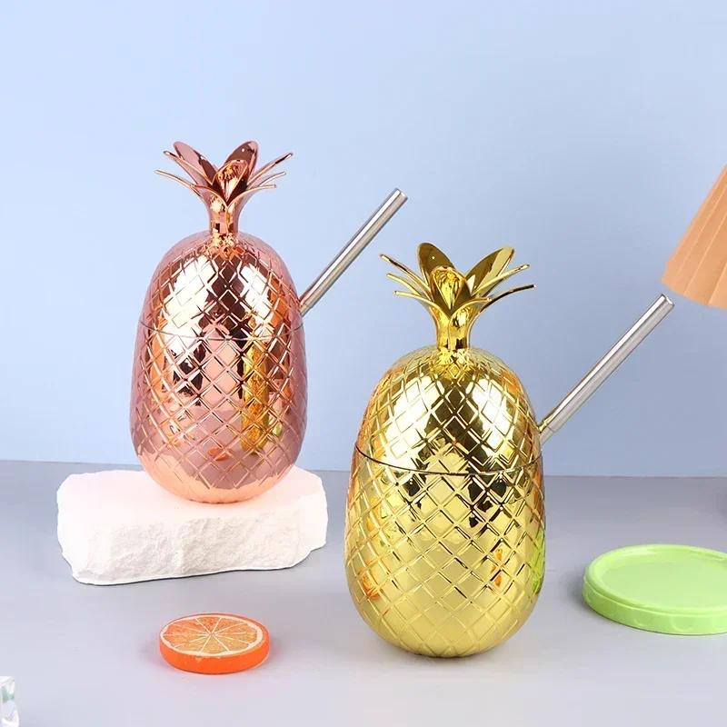 New 450ml Plastic Cocktail Glass Pineapple Straw Glass Foreign Wine Red Wine Glass Stainless Steel Straw