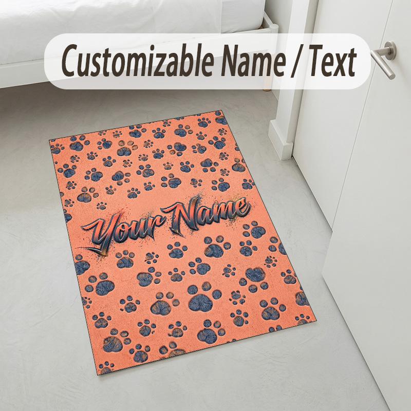 Dog Theme Crystal Velvet Rug Personalized Custom Name Text Soft Floor Mat Home Decor