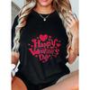 Oversized T Shirt Black Happy Valentines Day Heart Print For Valentine's Day