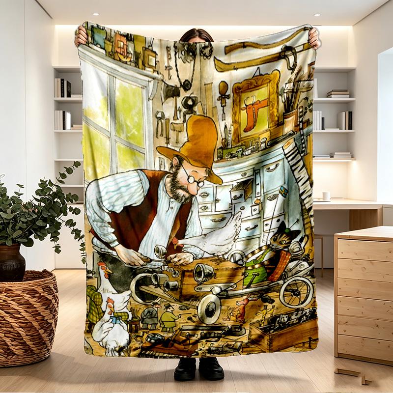 Pettersson und Findus Print Blanket - Soft & Comfortable, for Bedroom, Travel, Sofa, Home Decoration - Birthday Christmas Gift for Friend