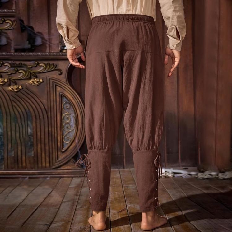 Men Pirate Pants Renaissances Ankle Band Pant Medieval Vikinges Navigator Pants Halloween Costume Cosplay with Drawstring