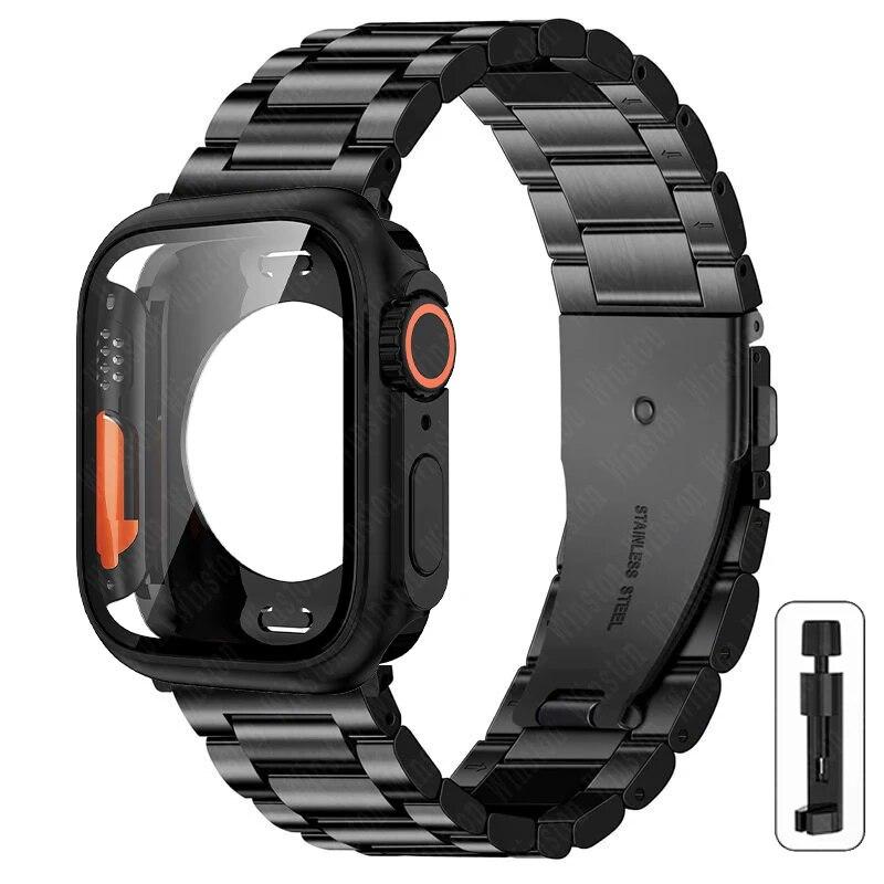 Stainless Steel Strap+case for Apple Watch 44mm 45mm 41mm 40mm Upgrade TPU Case Iwatch Series 9 8 7 6 SE 5 4 Metal Bracelet