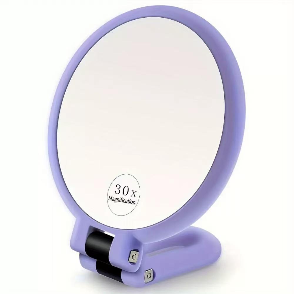 Handheld Makeup Mirror, 30x Magnification, 360 ° Rotating Handle, Foldable and Portable for Travel. Suitable for Eyebrow Shaping