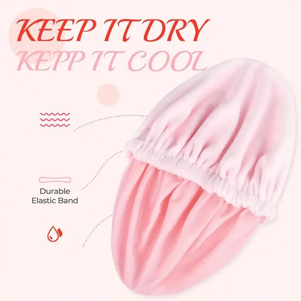 Reusable Shower Cap with Dry Hair Function, Suitable for Women, Microfiber Towel Fabric, Silky Satin Surface, 100% Waterproof, S