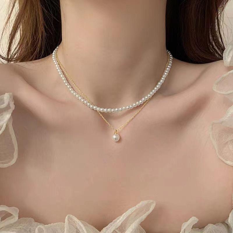 Imitation pearl necklace pearl high-end skirt popular retro high-end pearl necklace French sweet