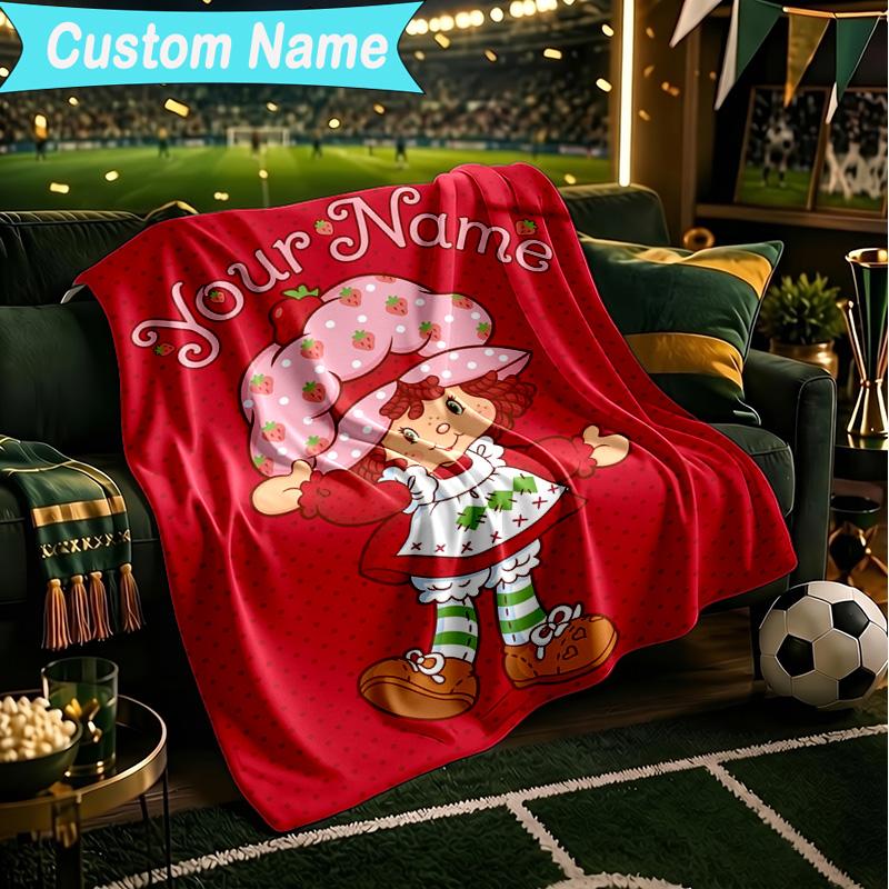 1PC Custom Name Blanket Straw-berry Friends Flannel blankets Patterns Throw Blanket All-Season Soft Gift for Couch, Bed, Camping, Birthday gifts