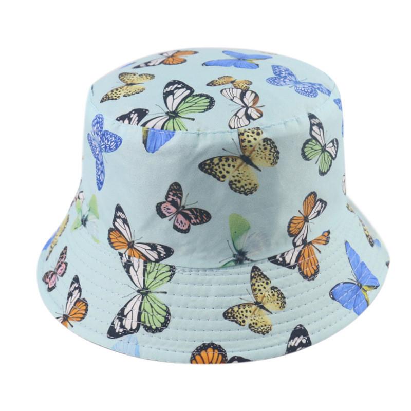 European American Style Cotton Fisherman Hat For Women Spring Summer Sunscreen Butterfly Printed Cap