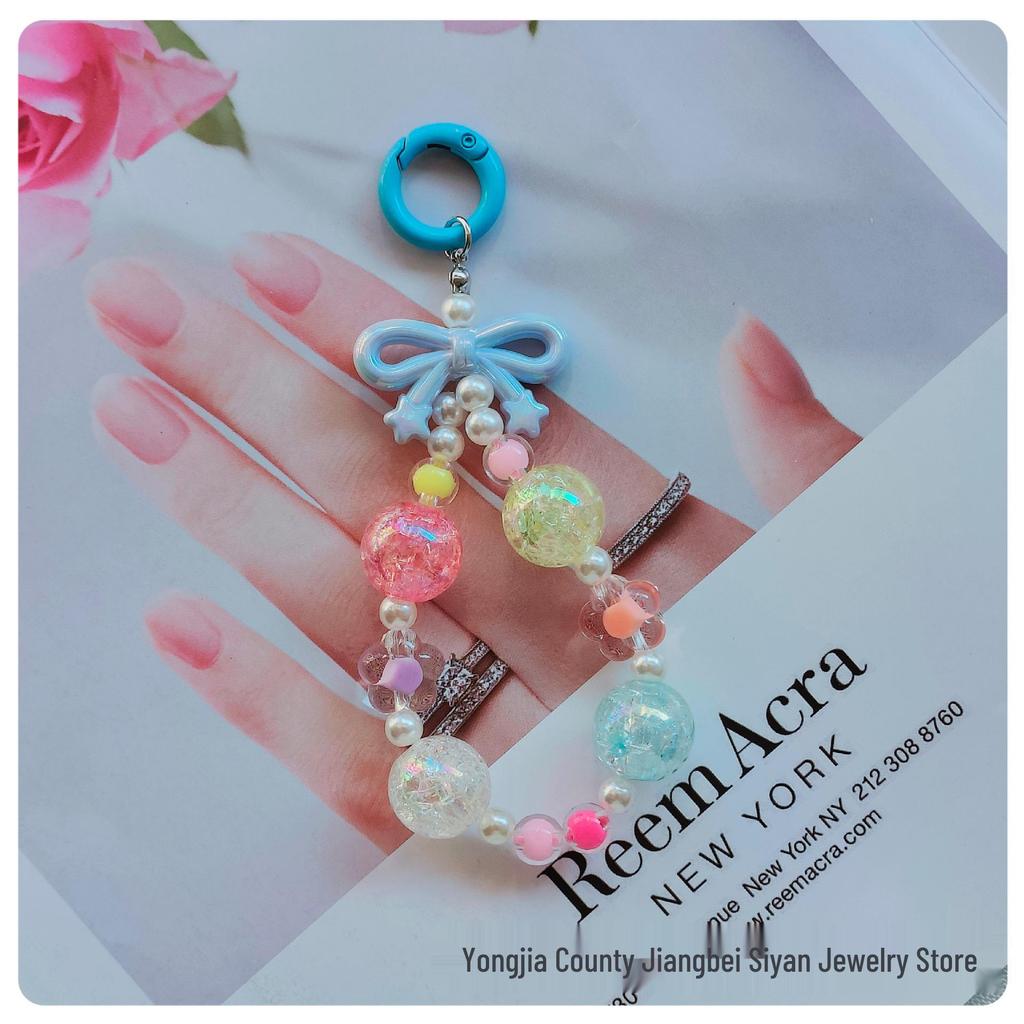 Colorful Bow Alloy Keychain with Creative Seed Bead Chain