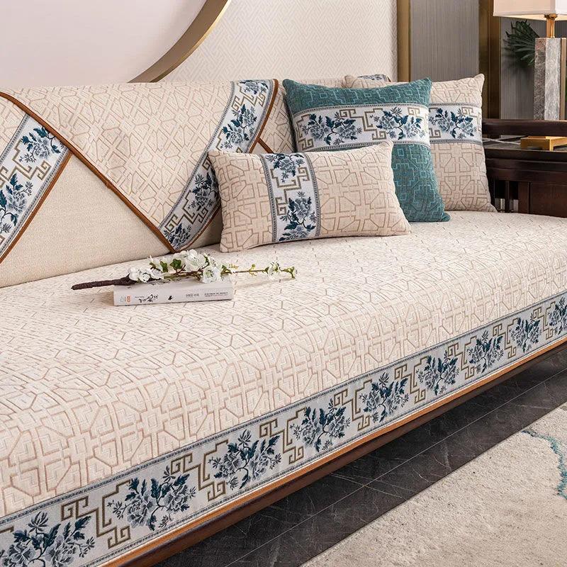 Classical Style Sofa Cushion Four Seasons Universal Non-slip Fabric Cushion All-inclusive Full Cover Dirty-resistant Leather Sofa Cover