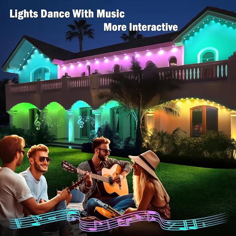 150/200ft LED Eaves Lights RGB LED Permanent Outdoor Lights DIY Colors IP67 Waterproof Eaves Lighting for House Poof Patio Decor