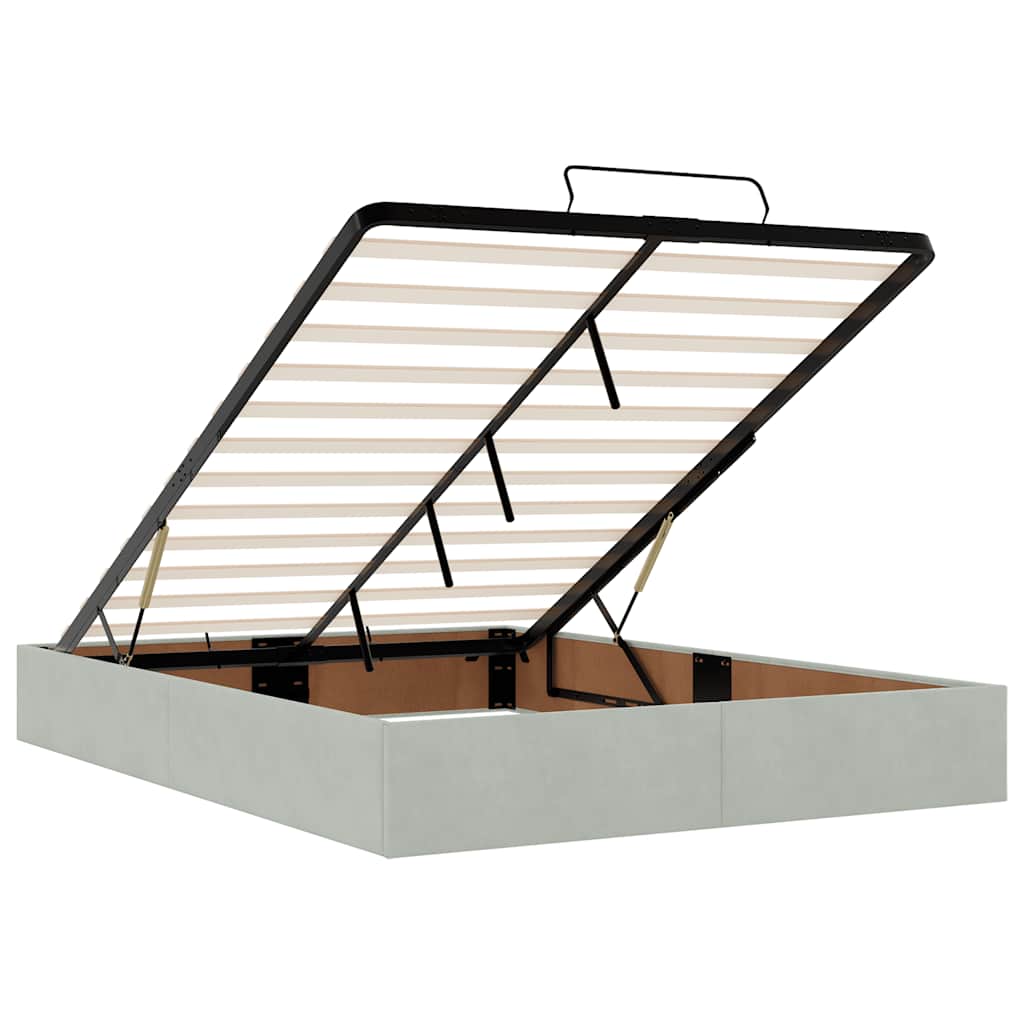 Ottoman Bed with Mattress In Light Grey 140 X 190 Cm Velvet