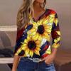 Women's T Shirt Tee Print Button  3/4 SleeveDaily Weekend Fashion Basic V- Neck Regular Top