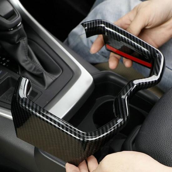 Carbon Fiber Inner Water Cup Holder Frame Cover Trim for Toyota RAV4 -