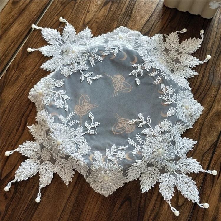 High Quality Pastoral Lace Embroidery Beaded Placemat Coaster Coffee Table Mat Cup Small Furniture Electrical Dust Cover Cloth