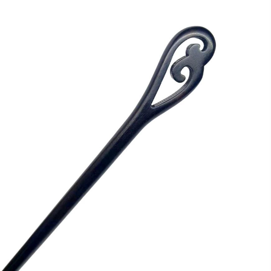 Black Sandalwood Openwork Hairpin – Wooden Chinese-Style Hair Accessory