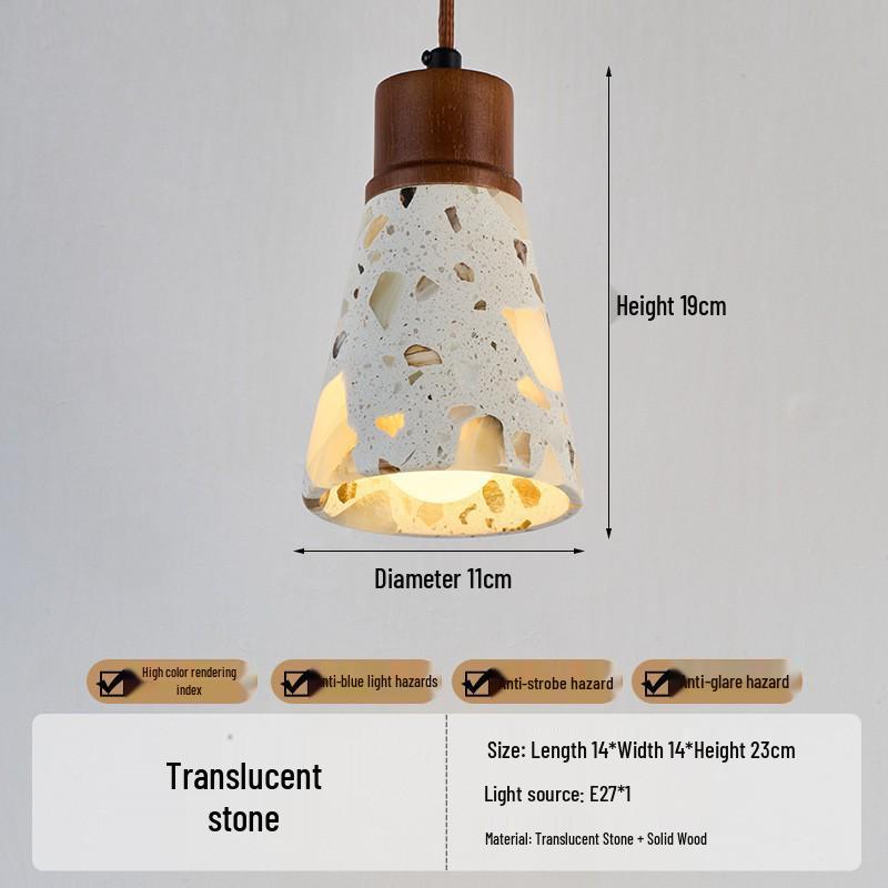 Japanese Wabi-Sabi Yellow Travertine Pendant Light, Retro Mid-Century Style for Bedroom, Homestay, or Restaurant.