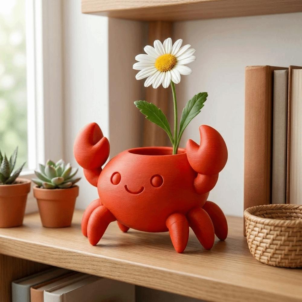 Handmade Crab Pen Holder Plastic Makeup Brush Holder Funny Flower Planter Home Office