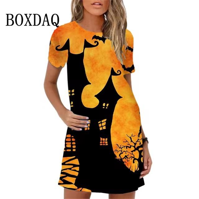 Women Elegant Short Sleeve 3d Print Midi Beach Dress Dailywear Summer T Shirt Dresses
