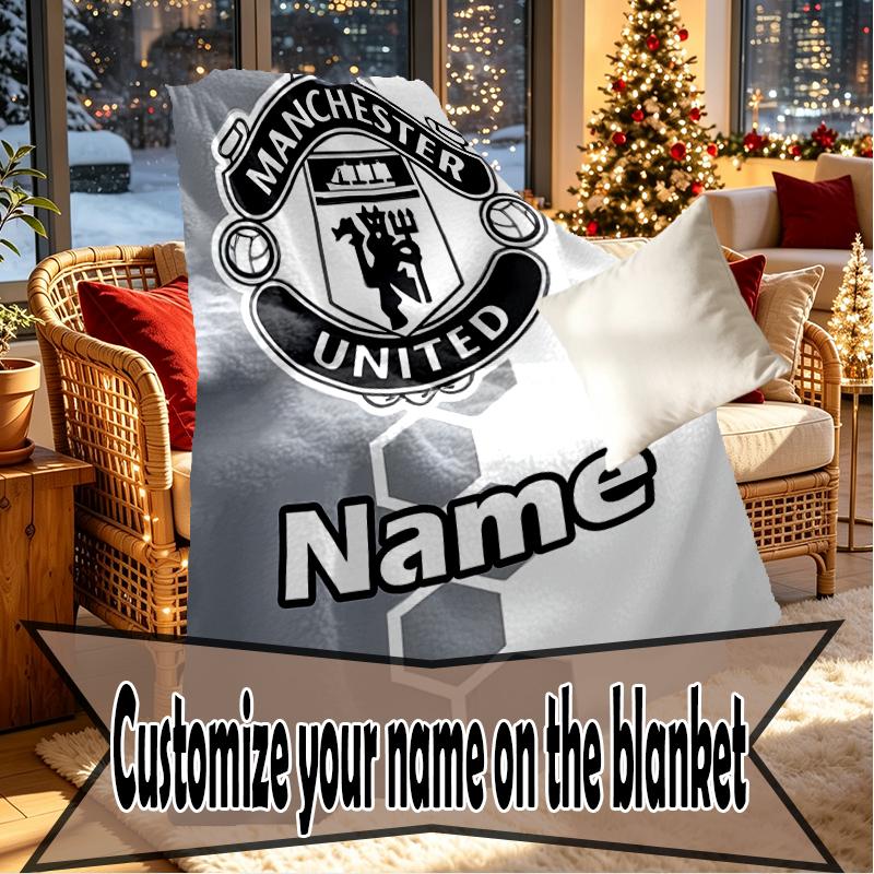 Custom Name Personalized Manchester United F.C Print Blankets, Home Decor, Bedroom, Sofa, Camping, Couch, Gifts for Birthday Christmas