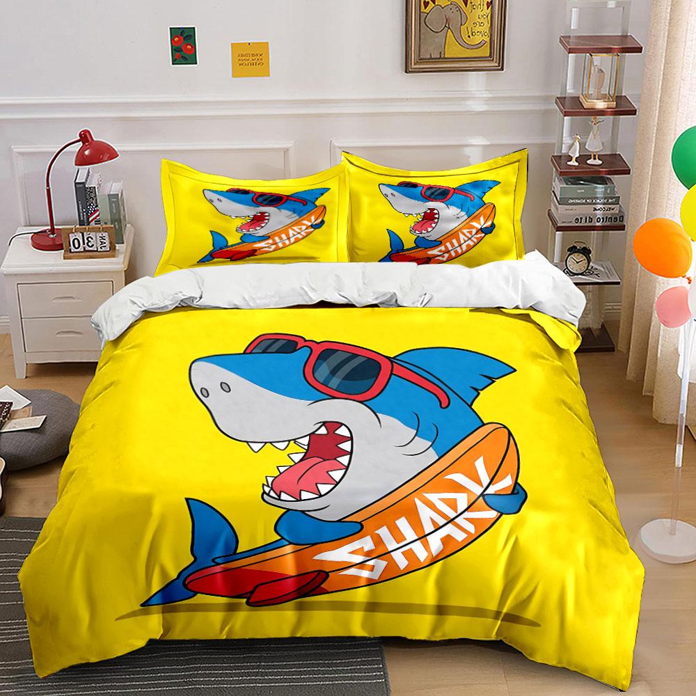 Cool Shark with Surfboard Design Bedding Duvet Cover Set Duvet Cover Pillowcases (1*Duvet Cover 2*Pillowcases, Without Duvet Insert)