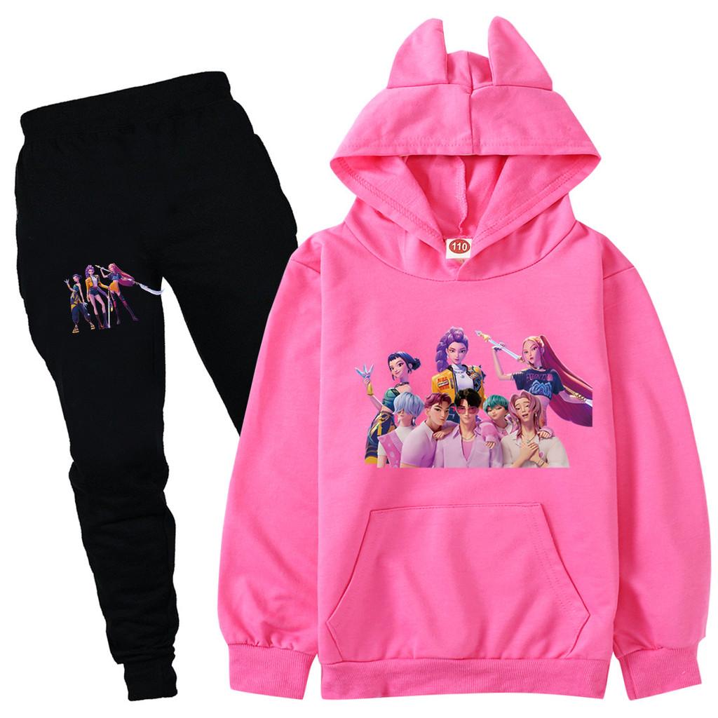 Kinder Mädchen Anime Cartoon K-Pop Rumi Zoey Mira Bedruckt Lässige Langarm Kapuzenpullover Hosen Kleidung Set