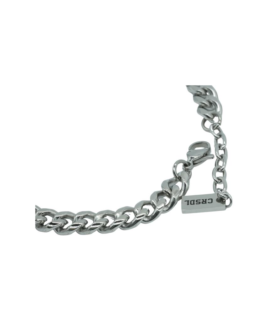 Cream Soda Lab Leather-Pointed Silver Chain Bracelet
