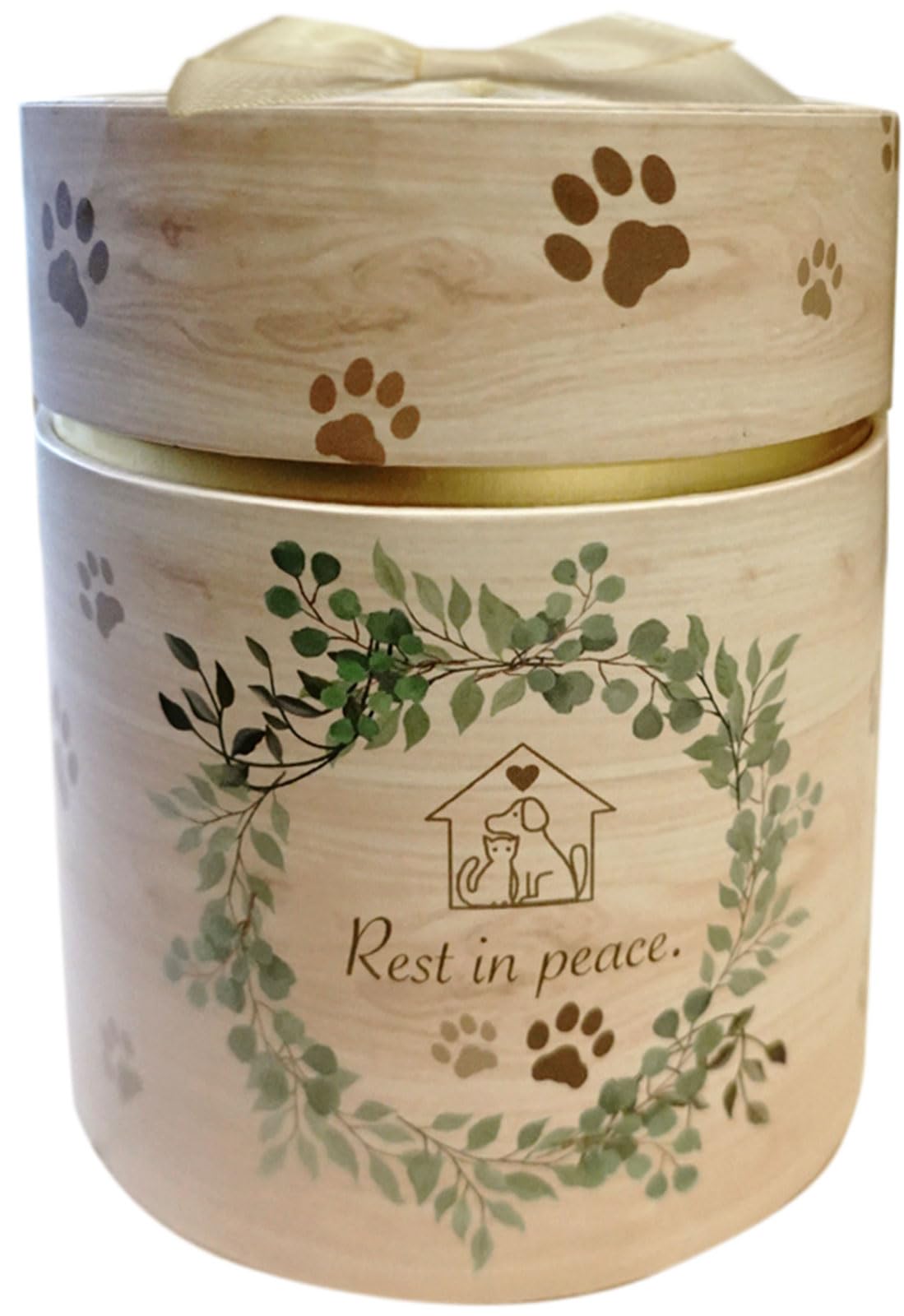 

Бумажная урна для питомца (5 дюймов) Мемориальная коробка Я дома с ботаническим дизайном и отпечатком лапы для собак среднего размера