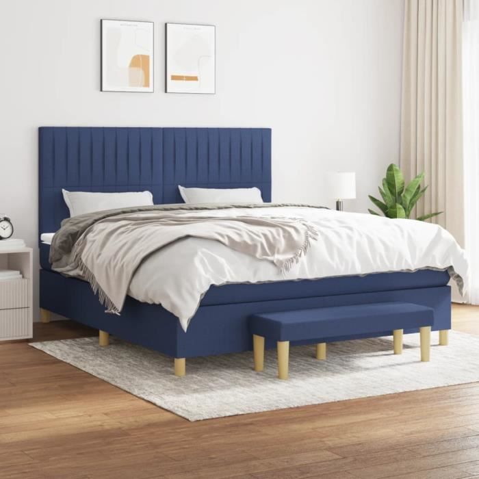 3137339 vidaXL Lit à sommier tapissier avec matelas Bleu 180x200 cm Tissu