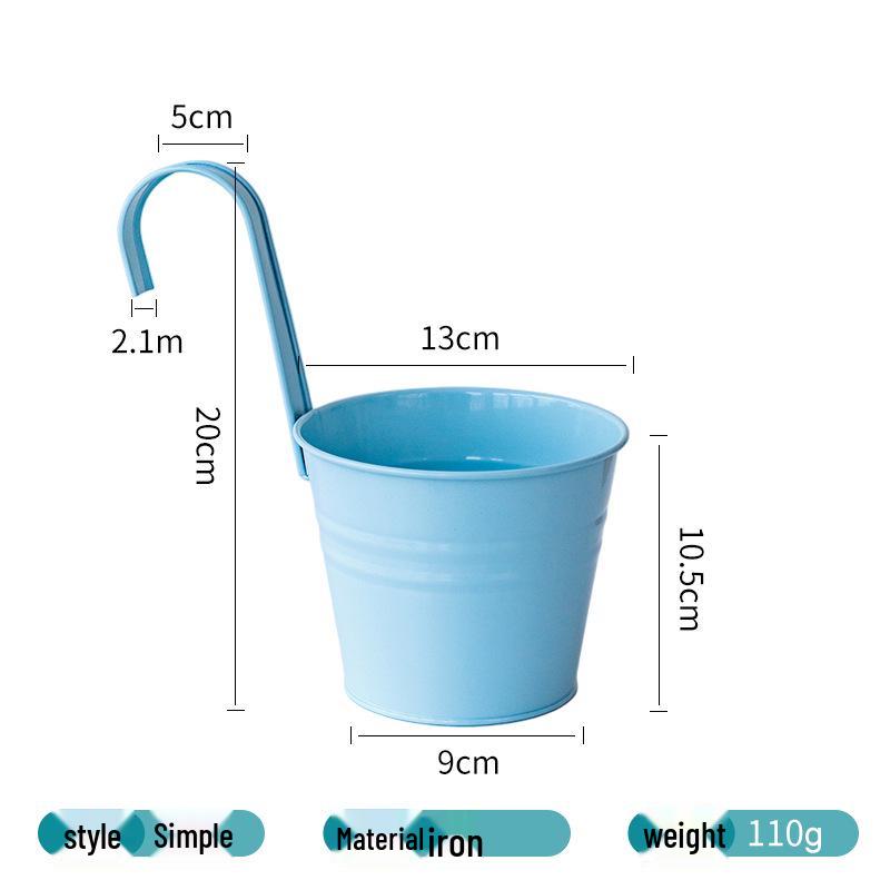 Hanging Tin Flower Pot with Detachable Hook for Courtyard or Fence