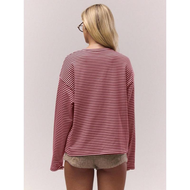 Women S Striped Loose Long Sleeve T Shirt Casual Fashion Top