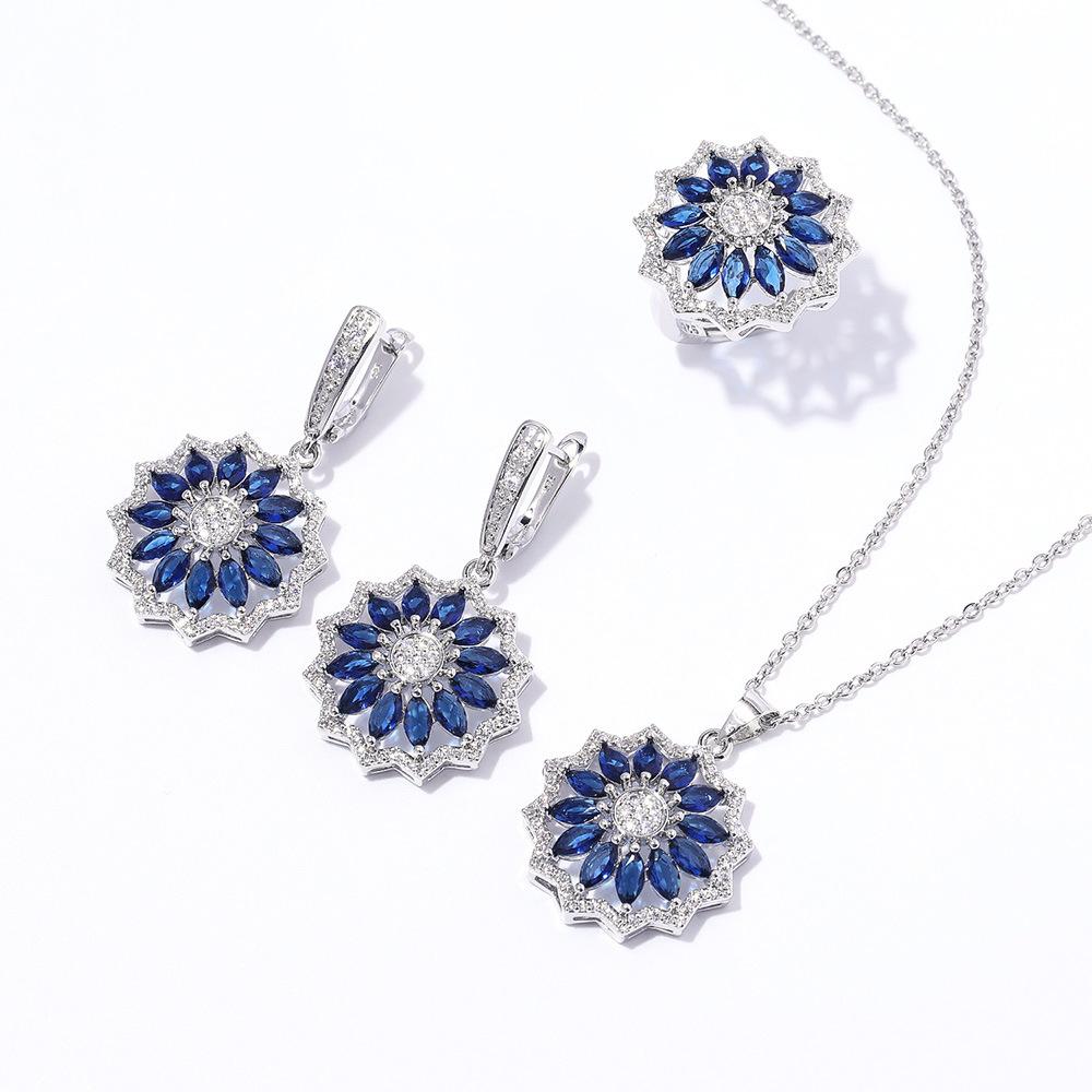 

Комплект украшений из преувеличенного циркония, роскошное ожерелье с подсолнухом, серьги, кольца, комплект украшений. Size 10 ring set королевский синий
