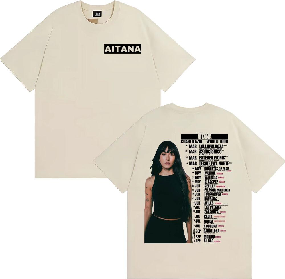 Aitana Cuarto Azul Wdrld Tour 2026 T-Shirts Herren Damen Hip Hop Hipster High Street T-Shirt Lässig 100% Baumwolle Kurzarm T-Shirt
