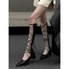 Fashion Retro Knight High Heel Roman Sandals 2025 New Style Sexy Hollow out Tie Design Sexy High Booties Women's Shoes Rubber Sole