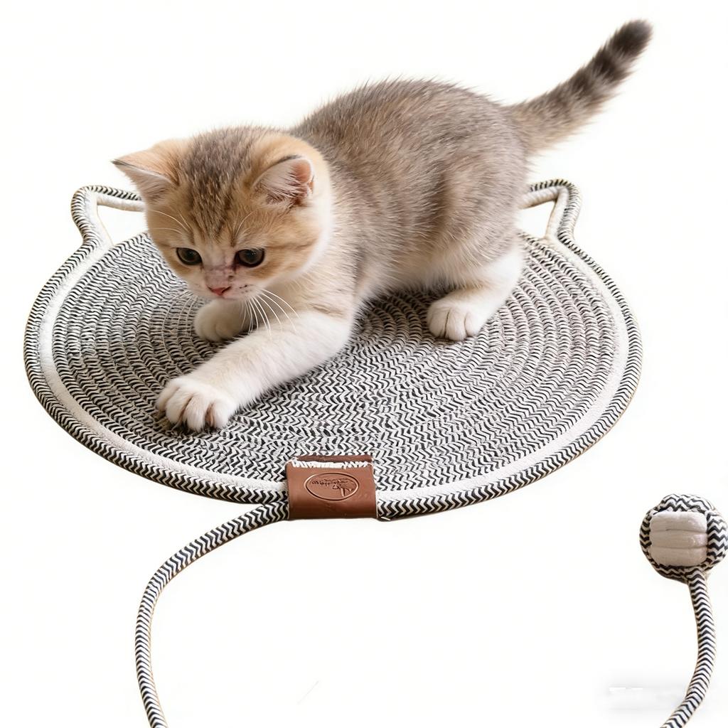 Cat Scratching Pads With Cotton Rope Ball, Round Sisal Braided Cat Pad Cat Scratcher Mat Protector For Wall, Couch Carpets Sofa