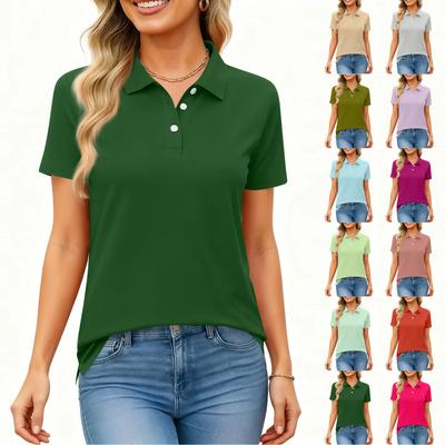 Camisa de Color Casual de Moda para Mujer con Solapa y Manga Corta Tops Abotonados para Mujer