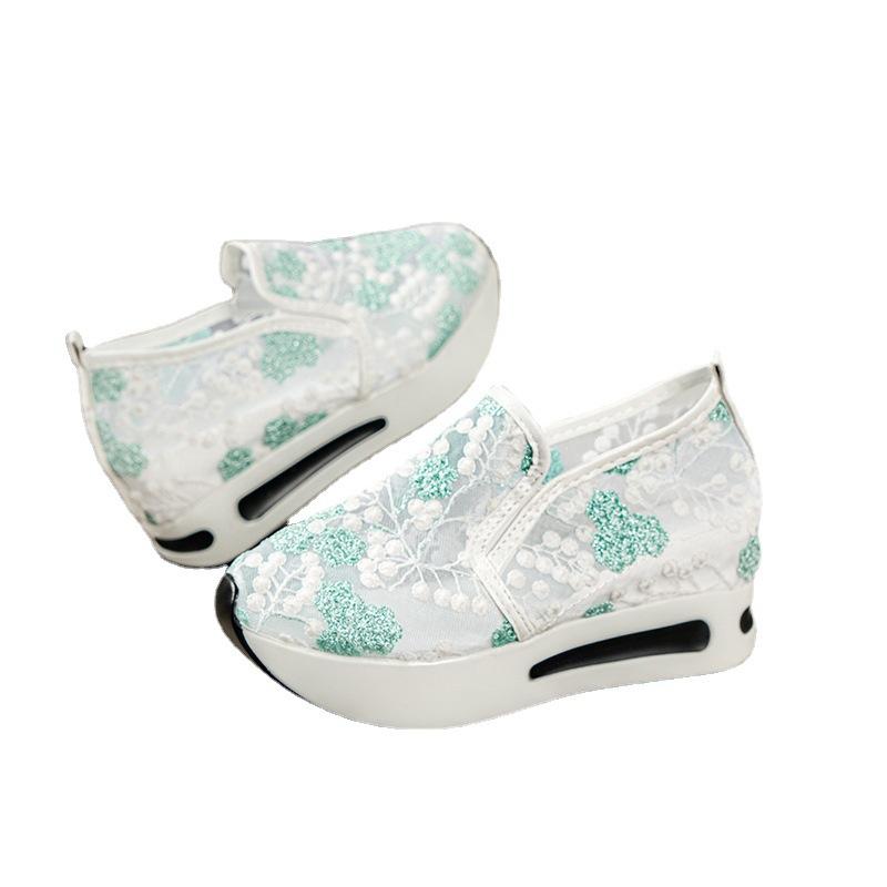 Damesschoenen Bloemenborduurwerk Mesh Sneakers voor dames Instapper Casual Comfortabele schoenen met hoge hak Vrouw