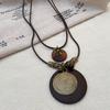 Bohemian Leaf & Turquoise Jewelry Set, Vintage Wood & Metal Necklace, Earrings & Ring for Women