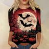 Women's Fashion Casual Round Neck Three-quarter Sleeve Halloween Printed T-shirt Top