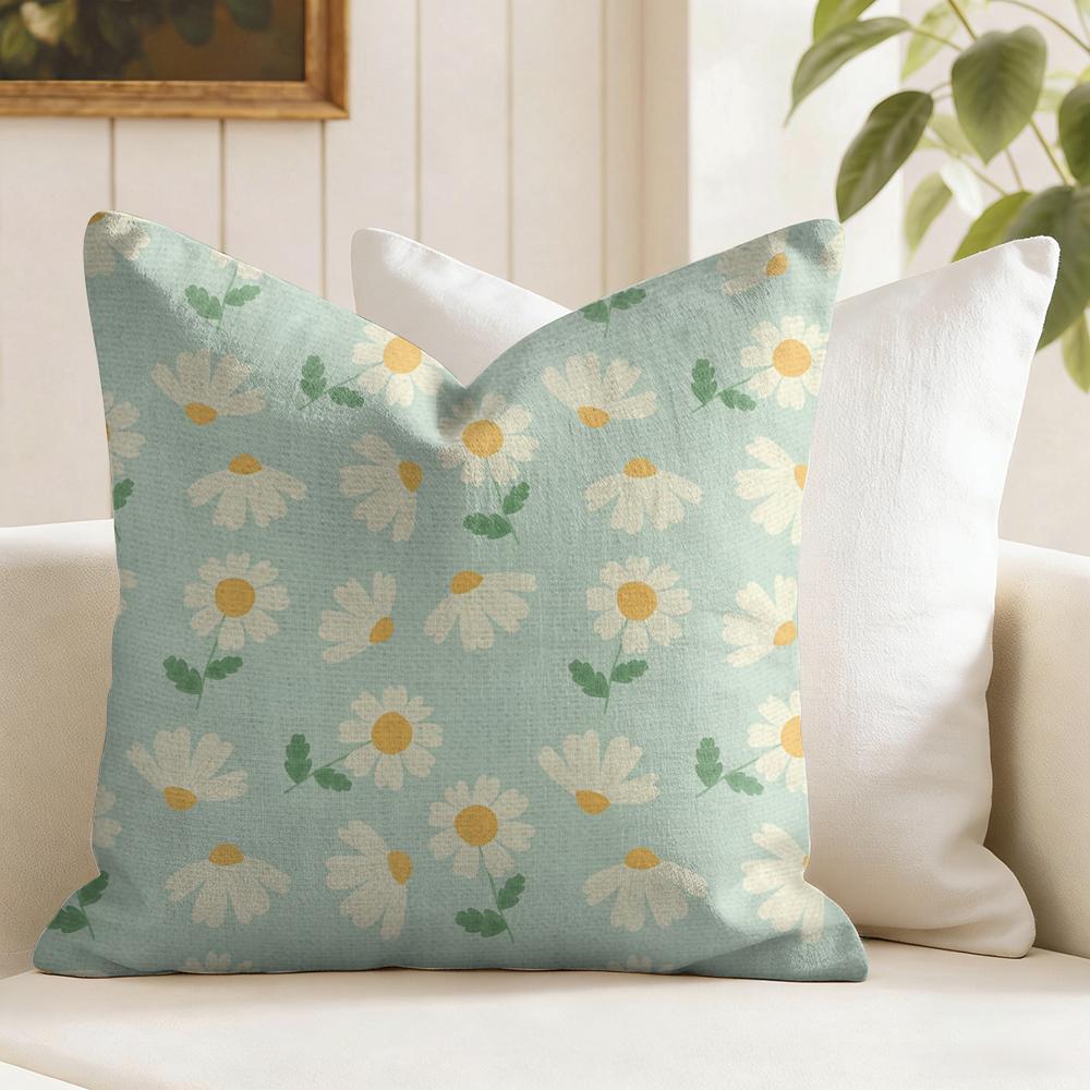 Daisy Pattern Cushion Cover Natural Linen Pillow Cover Double-Sided Print Cushion Cover For Sofa Home Decor