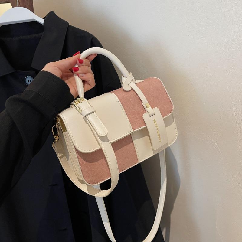 Fashion contrasting color simple handbag new trendy casual small square bag retro shoulder messenger bag bag women