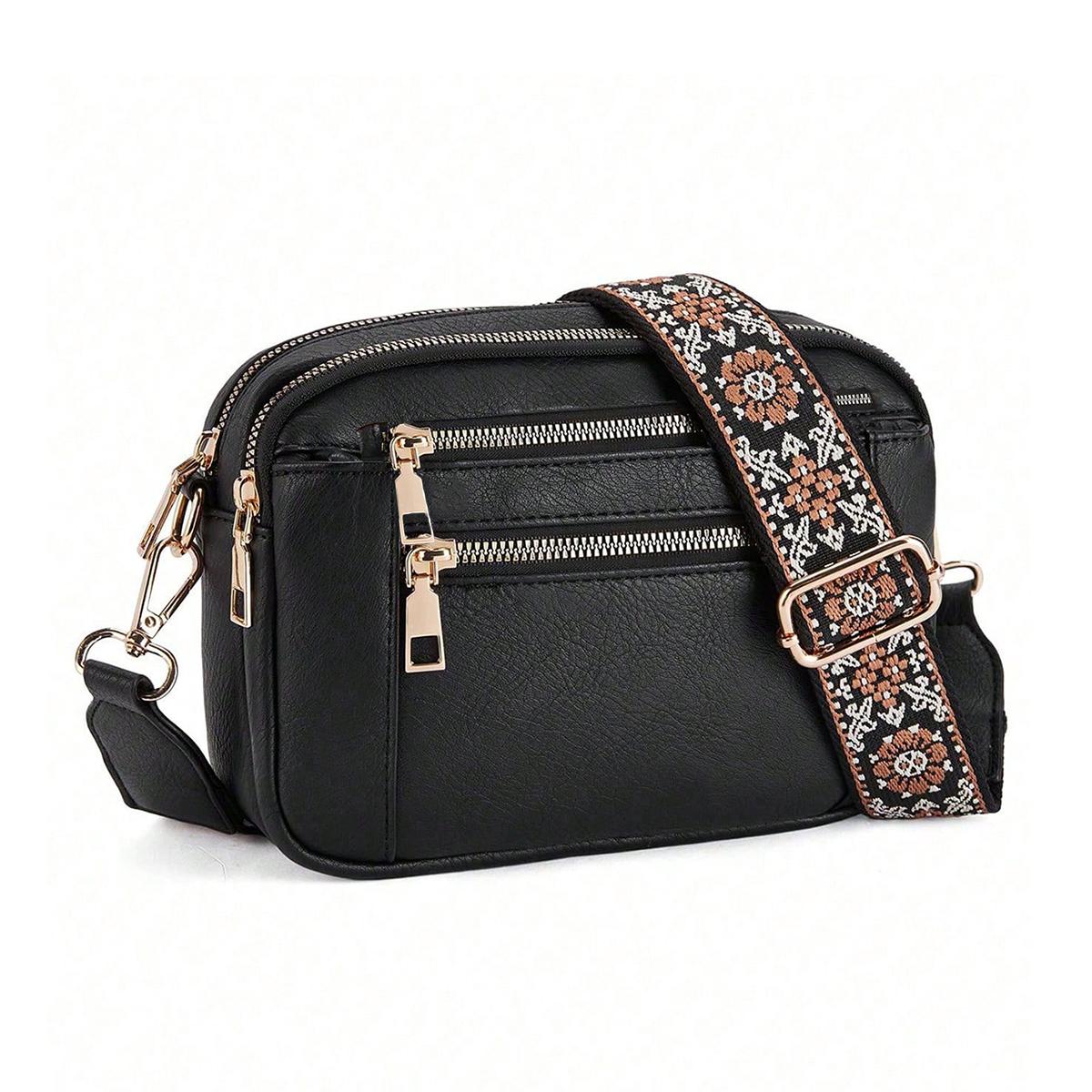 

Retro fashion classic, women s multifunctional bag, zipper shoulder strap crossbody bag, small square bag, suitable for office w чёрный