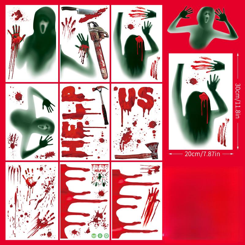

Хэллоуин пятна крови электростатические наклейки на окно стекло двери дверь ванной комнаты кровь отпечаток руки отпечаток ноги A